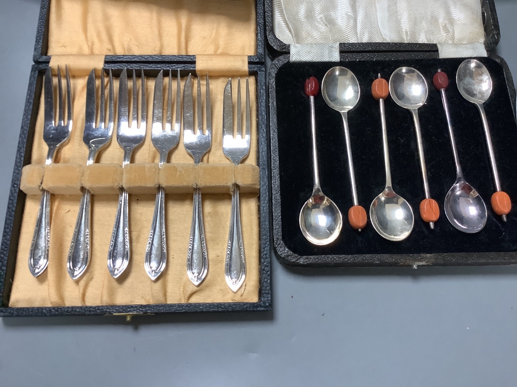 A group of cased sets of plated wares